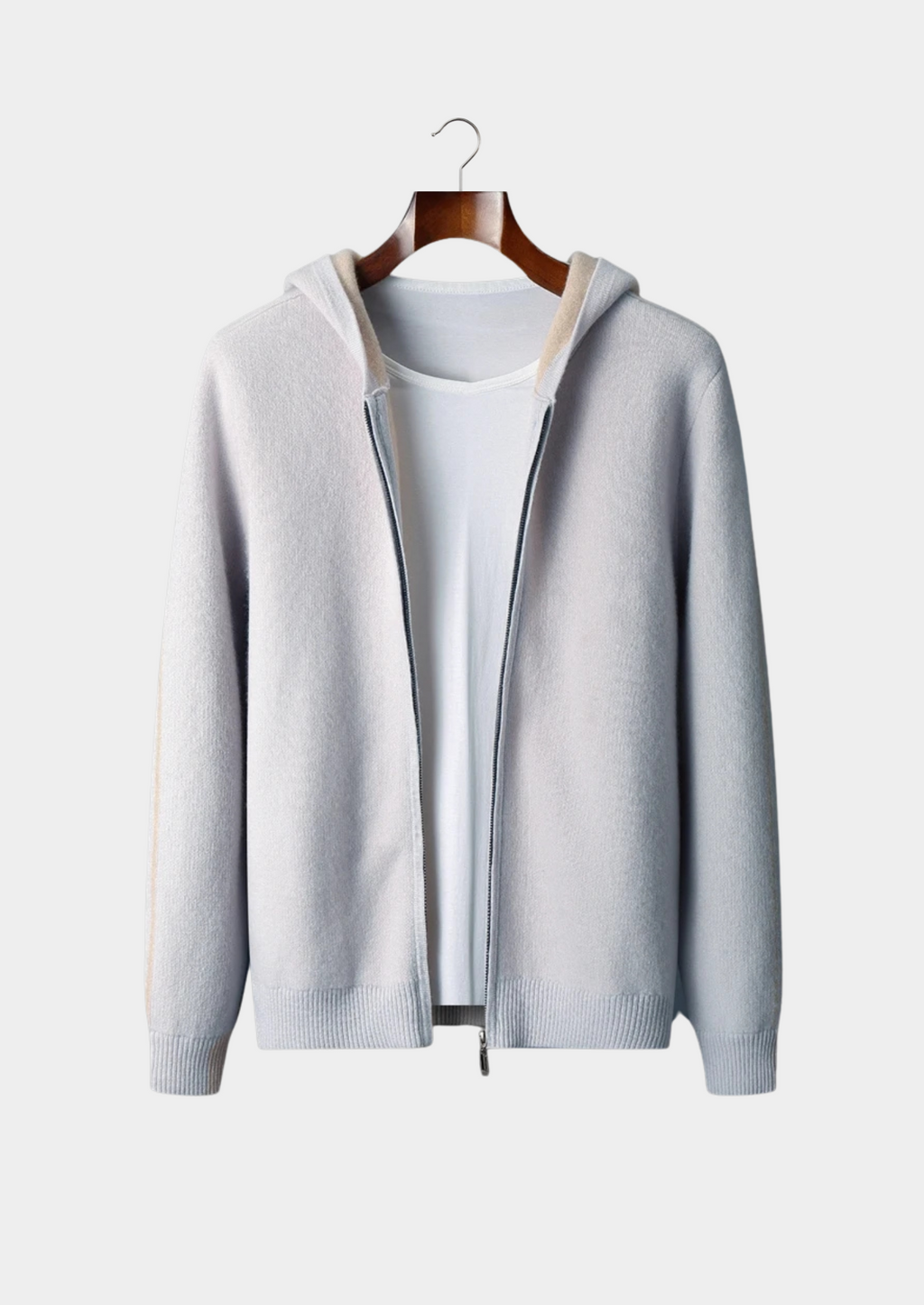 PREMIUM CASHMERE TWO -TONE ZIPPER HOODIE