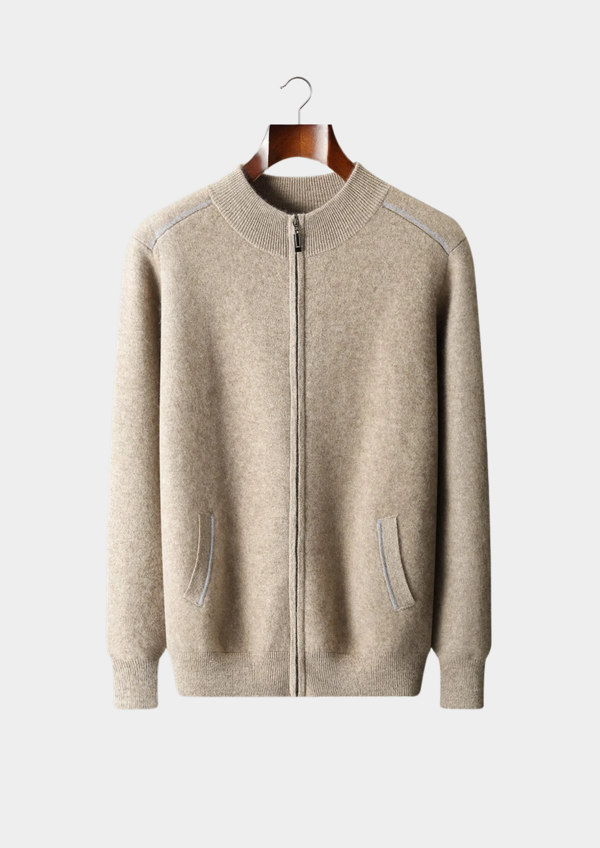 PREMIUM CASHMERE TWO TONE ZIP CARDIGAN