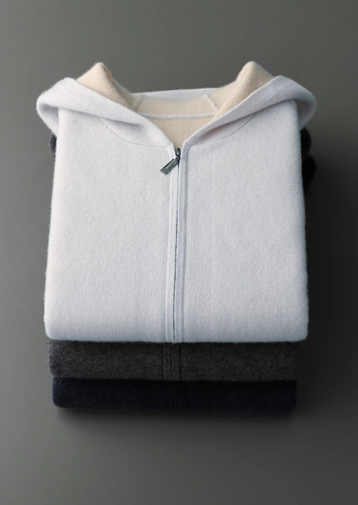 PREMIUM CASHMERE TWO -TONE ZIPPER HOODIE
