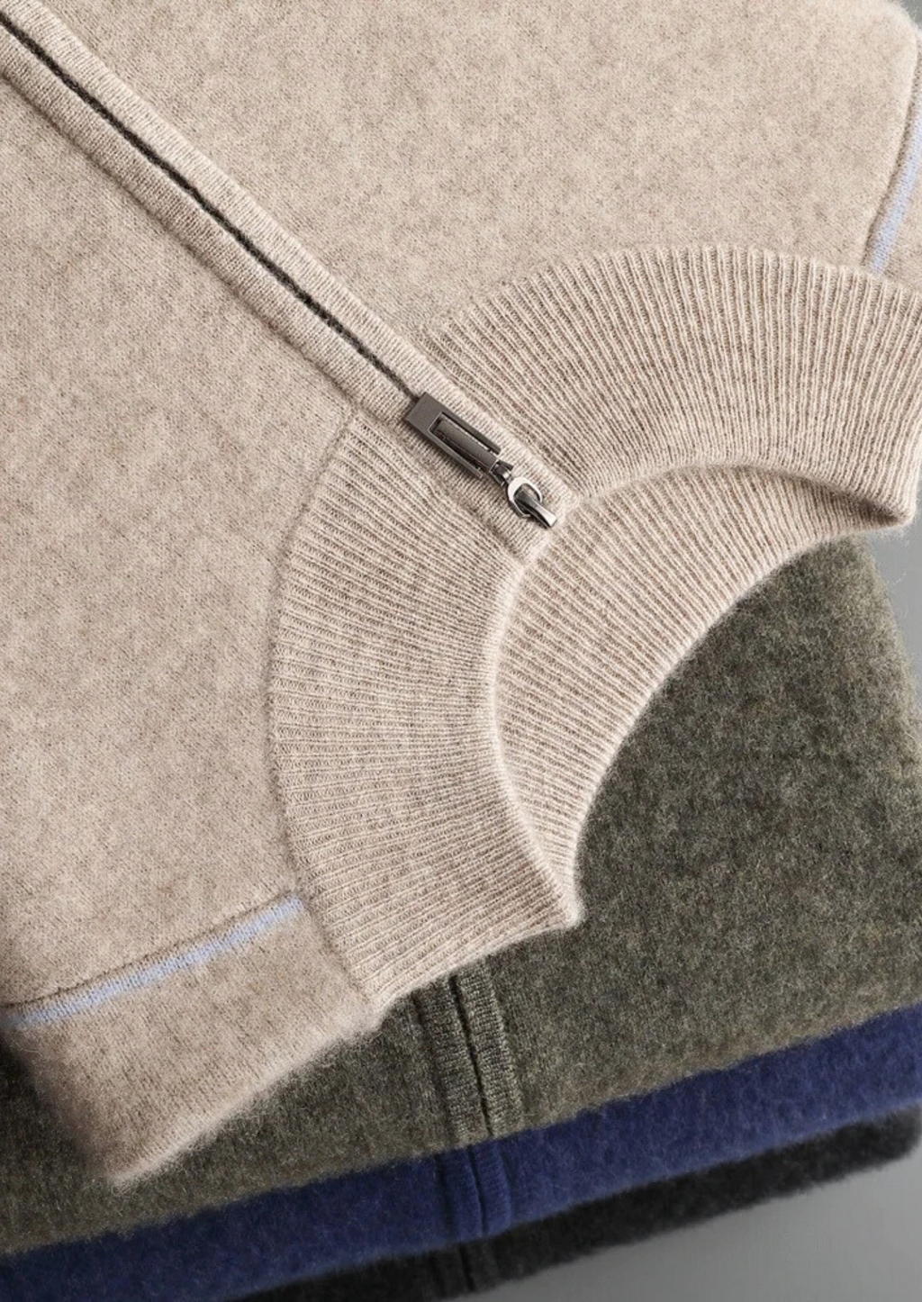 PREMIUM CASHMERE TWO TONE ZIP CARDIGAN