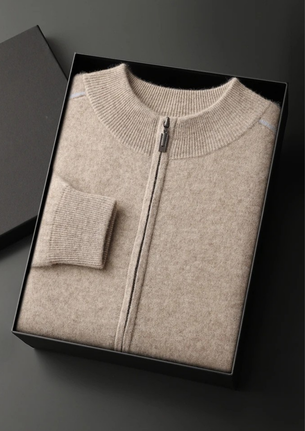 PREMIUM CASHMERE TWO TONE ZIP CARDIGAN
