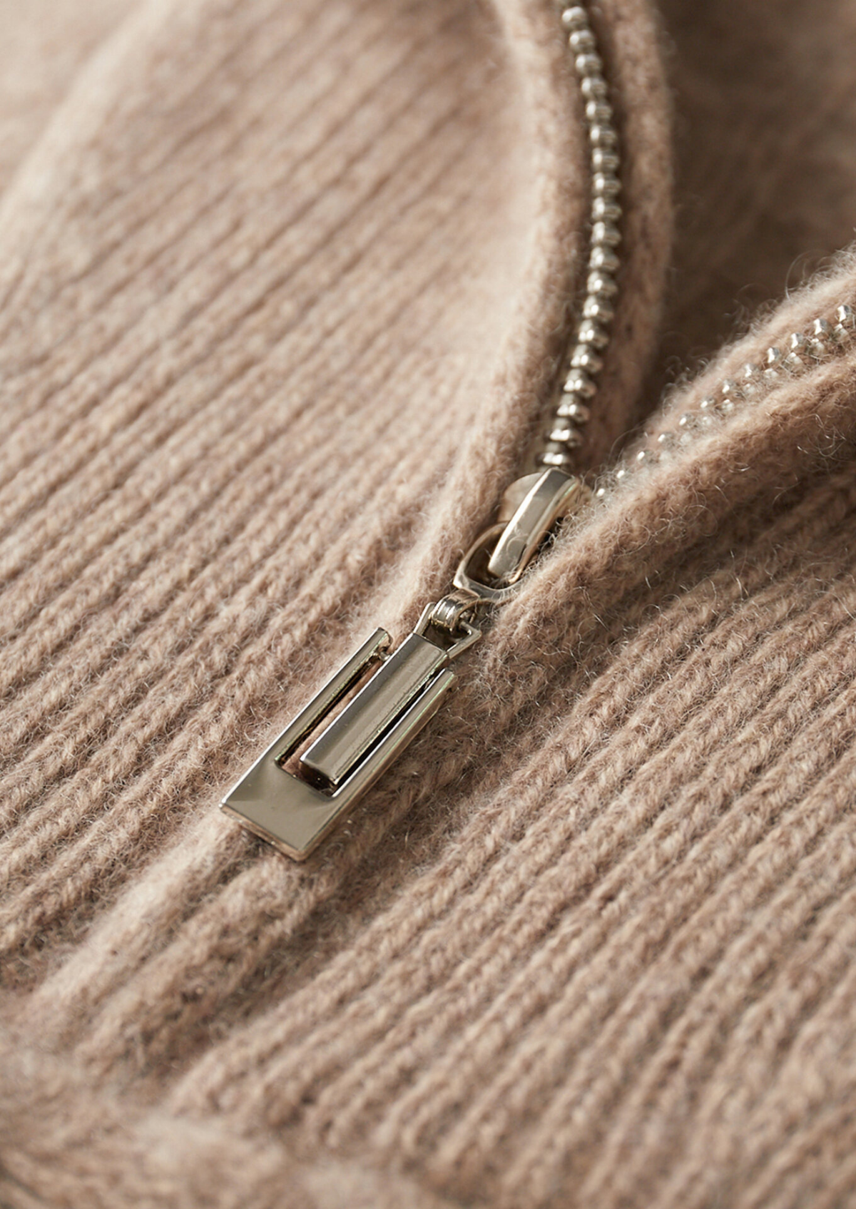 Pure Cashmere Beige Cable Half Zip Sweater