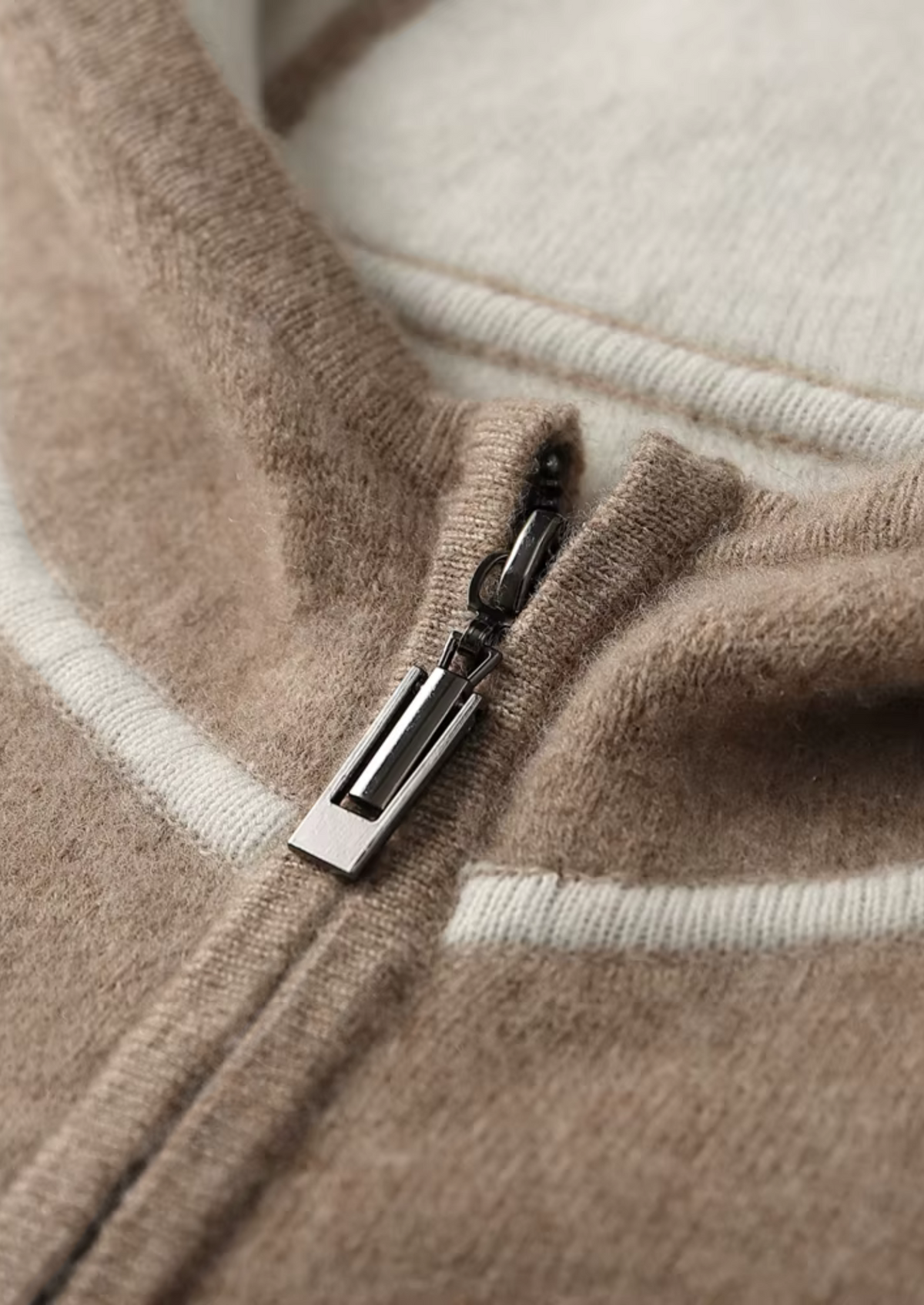PREMIUM CASHMERE TWO TONE ZIPPER HOODIE